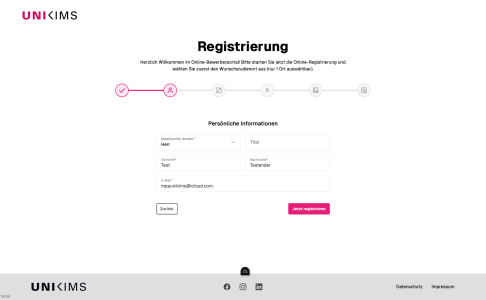 Registrierung im Bewerbungsportal